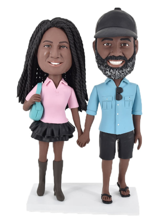 Custom bobblehead wedding cake toppers for casual style couple