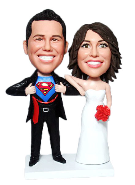 Superman transform Wedding Bobbleheads Cake Toppers