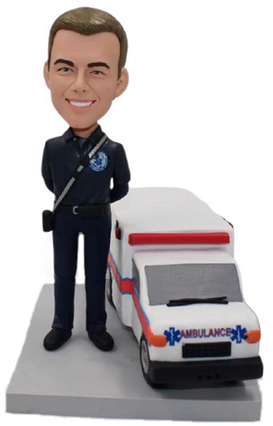 Personalized Medical Service Bobblehead With Ambulance