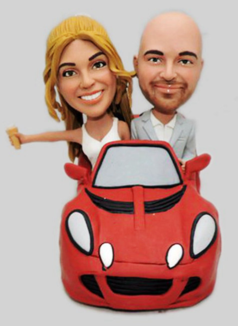 Couple in car wedding topper