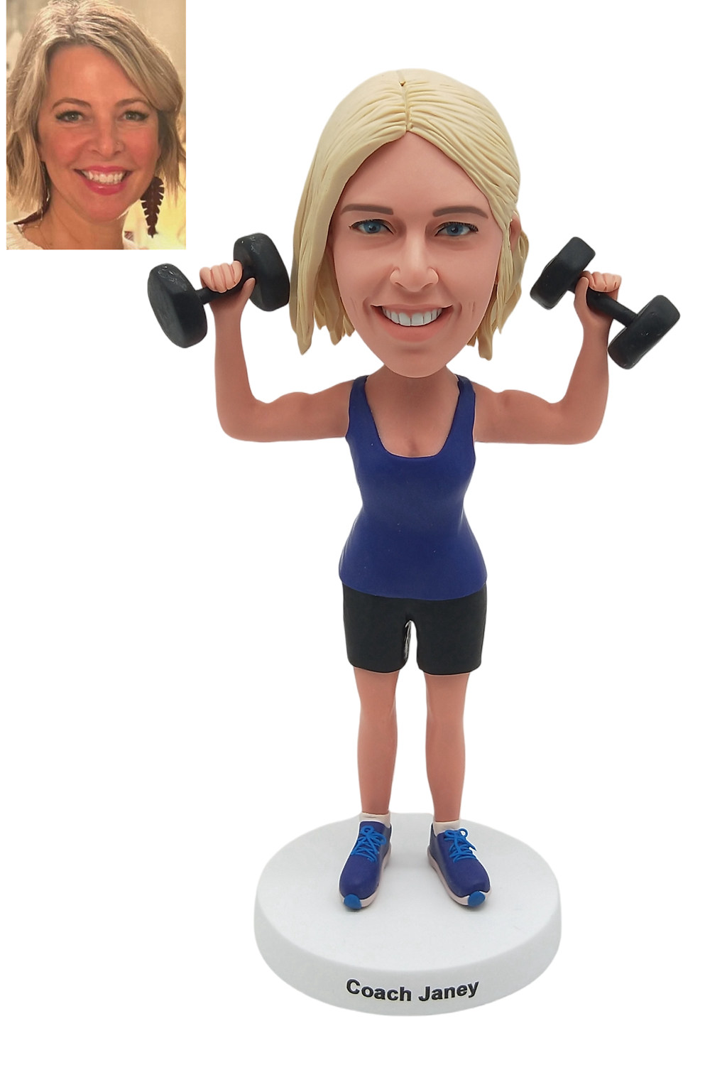 Custom Custom Bobblehead Fitness Coach With Dumbbells - Personalized Gym Gift For Her
