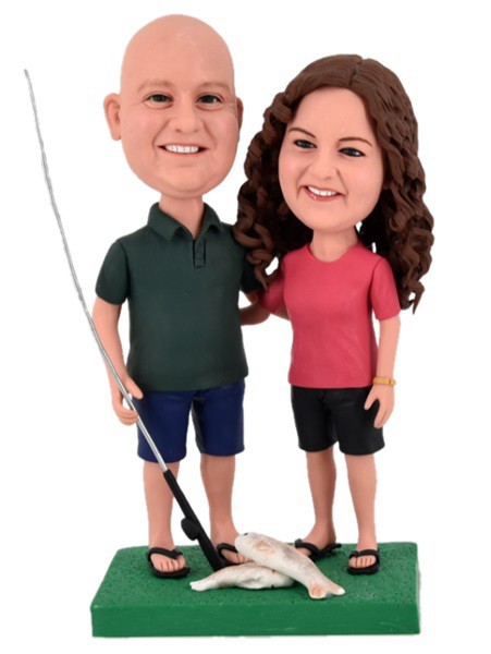 Custom Personalised Bobblehead Fishing Couple Custom Personalised Bobblehead Fishing Couple