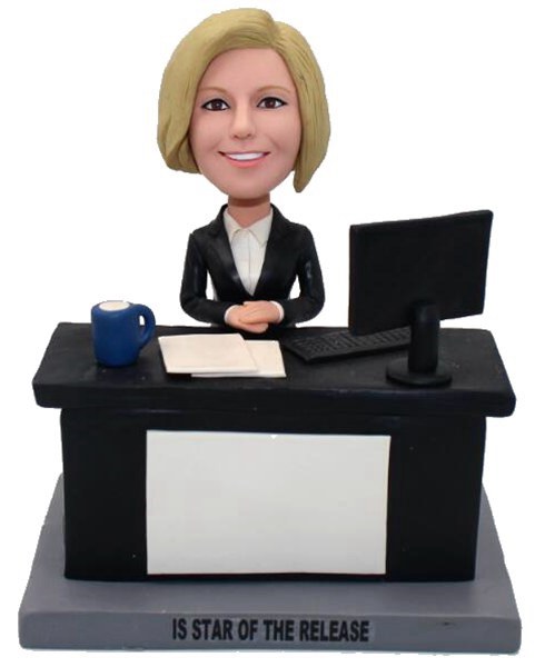 Personalized Bobbleheads Female Business Sitting At Office Desk