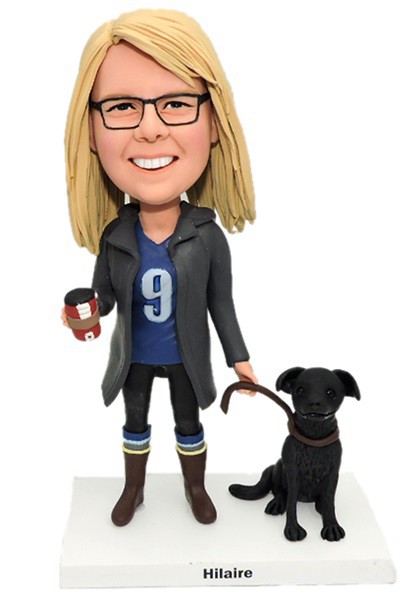 Custom Bobblehead Female Walking With Her Dog