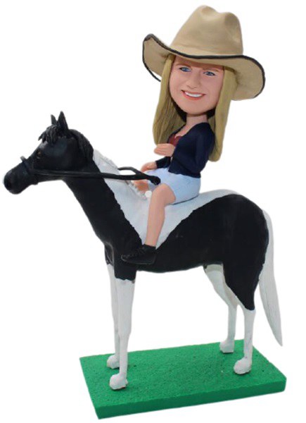 Personalized Bobblehead Cowgirl Riding Horse