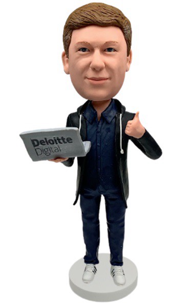 Custom Bobblehead Business Holding Laptop