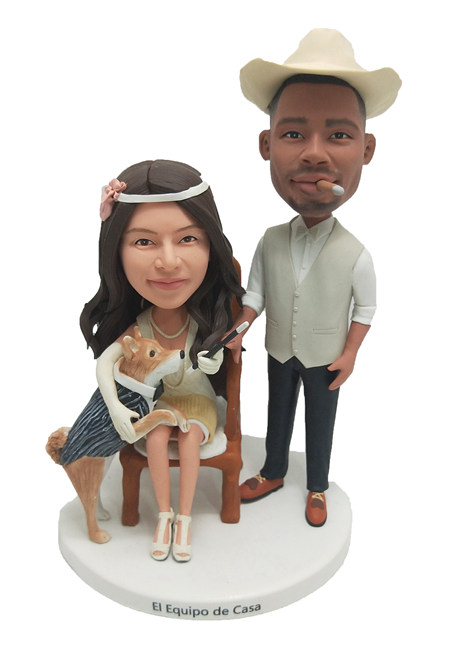Custom wedding cake topper of Classical Retro style(with pet)