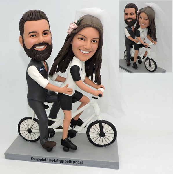 Custom Personalized Bobblehead Wedding With Tandem Bicycle Custom Personalized Bobblehead Wedding With Tandem Bicycle