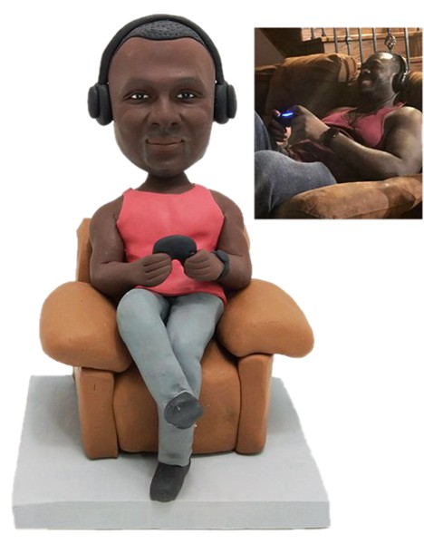 Custom Custom Bobbleheads Sitting On The Couch Playing Playstation