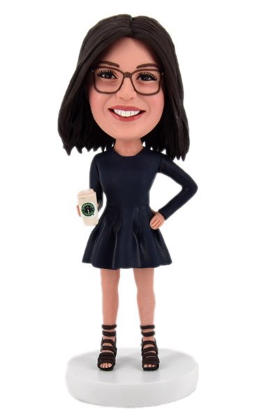 Personalized Bobblehead Office Lady Drink Coffee