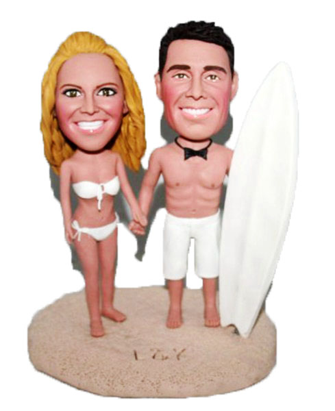 Custom Wedding Bobblehead With Surfboard