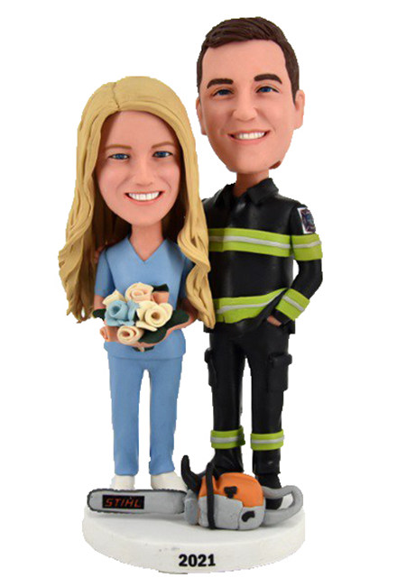 Personalized Bobblehead Wedding For Nurse and Firefighter