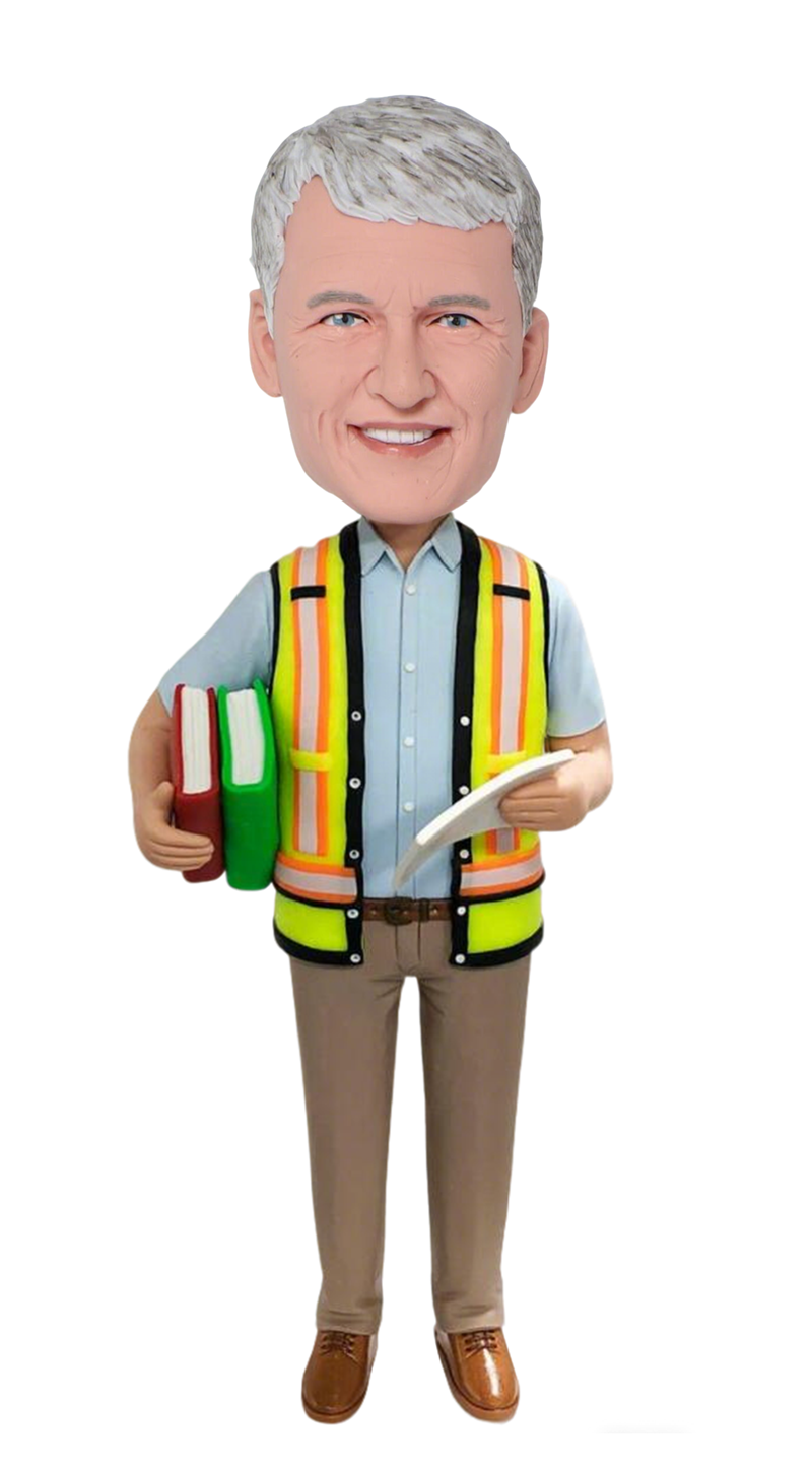 Custom Custom Construction Worker Bobblehead - Personalized Engineer Figurine in Safety Vest