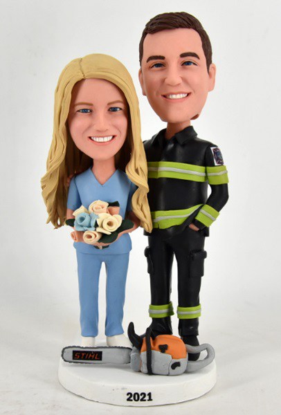 Personalized Wedding Bobblehead For Nurse and Firefighter