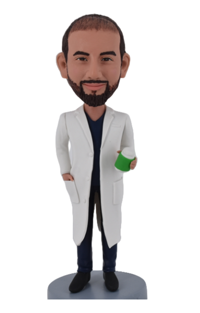 Custom Custom Bobblehead Pharmacist Doctor Holding A Prescription Bottle