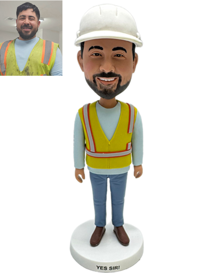 Custom Custom Engineer Bobblehead Personalized Construction Worker Figurine with reflective vest