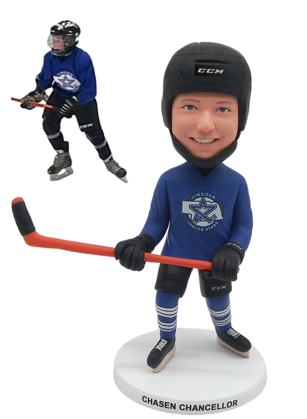 Custom Custom Bobblehead Hockey Player With Helmet - Personalized Youth Hockey Gift
