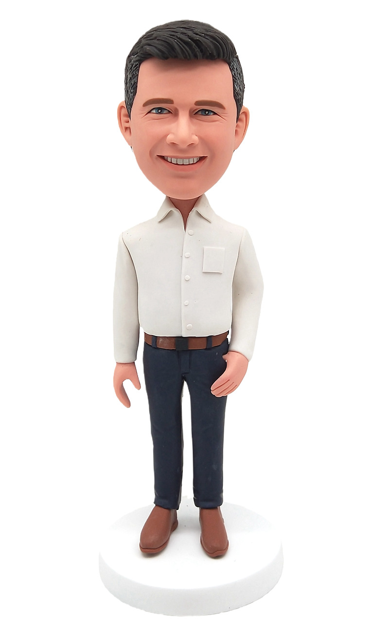 Custom Custom Bobblehead Casual Man In White Shirt - Personalized Gift For Him