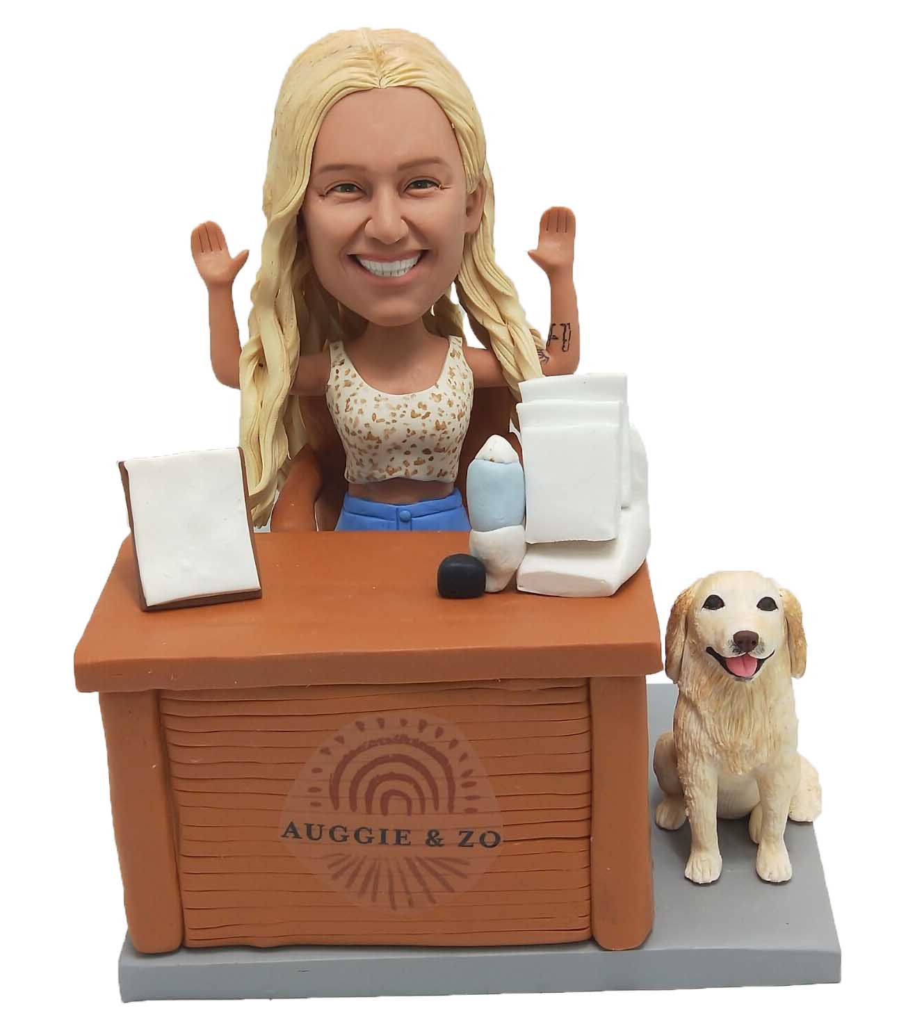 Custom Bobbleheads Fashion Lady Sitting At Office Desk -No Pet