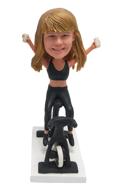Custom Bobbleheads Of Female Work Out Riding Soulcycle Stationary Bike
