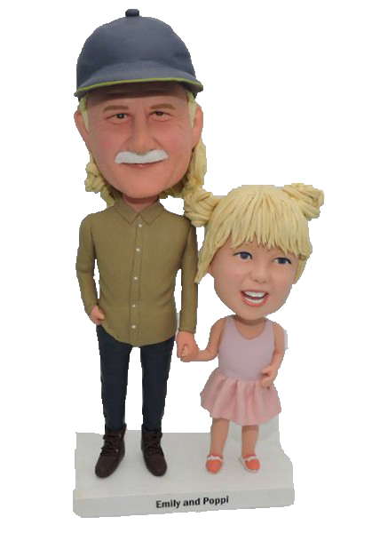 Personalized Bobblehead For Girl and Her Grandfather