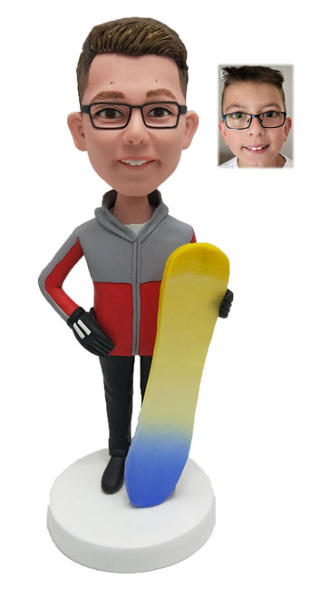 Personalized Bobblehead Kid With Snowboarder