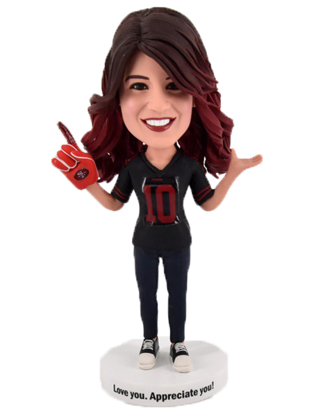 Custom Bobblehead Female Sport Fan With Foam Finger