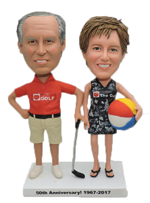 Beach theme bobbleheads for parents anniversary gift