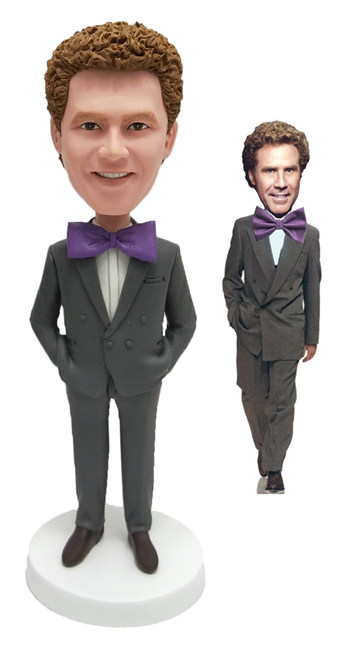 Custom Bobbleheads Personalized Bobble Head Male In Suit With A Big Bow Will Ferrel