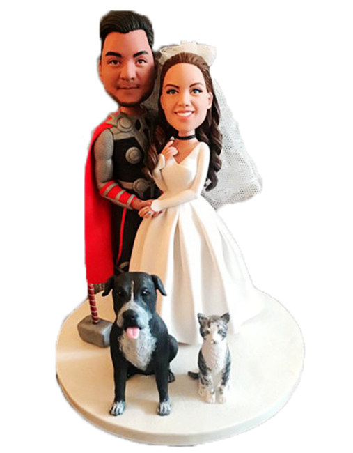 Custom My face superhero Wedding Bobbleheads(withi pet)