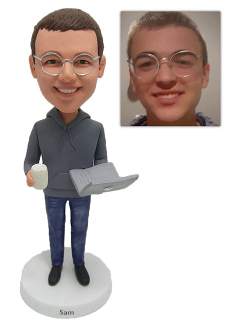 Custom Bobbleheads Personal Bobblehead With Laptop & Mug