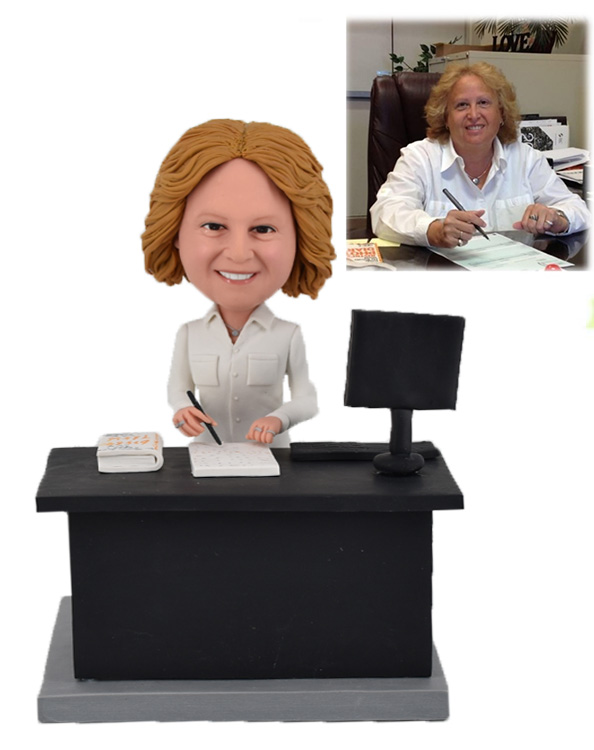 Personalized Bobbleheads For Female Business/Teacher Sitting At Office Desk