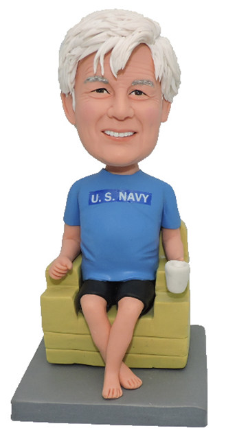 Custom Bobbleheads Sitting On Couch