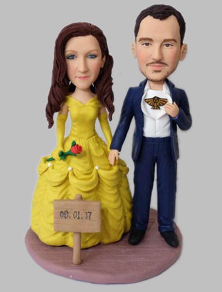 Wedding bobbleheads with Belle in beauty and the beast