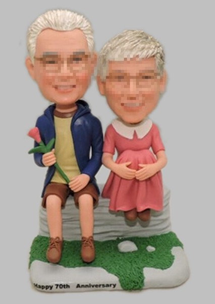 Custom Couple bobbleheads gift for 70th anniversary