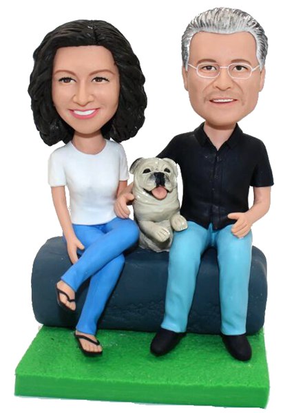 Custom Bobbleheads Couple Anniversary Bobbleheads (with pet)